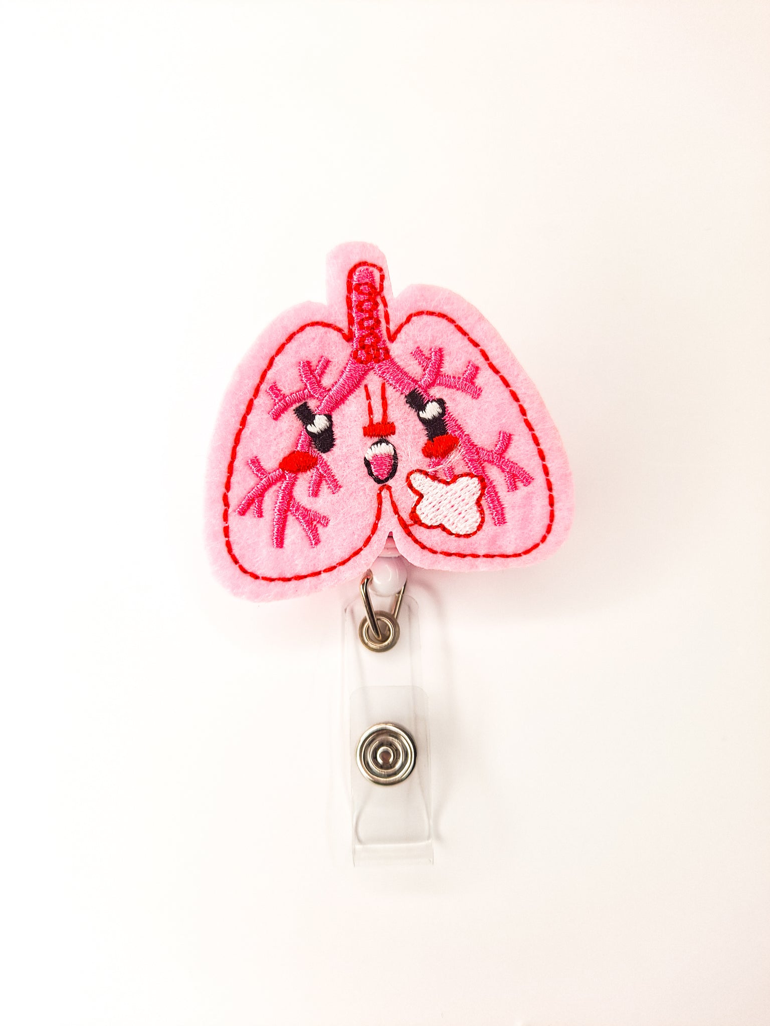 Pink Lungs - retractable reel - badge reel - badge clip - lanyard - ID